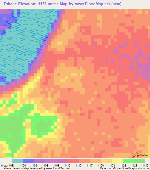 Tshane,Botswana Elevation Map