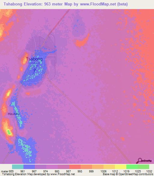 Tshabong,Botswana Elevation Map