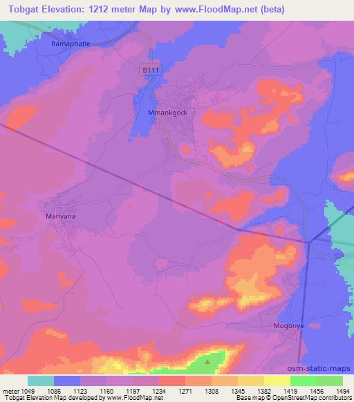 Tobgat,Botswana Elevation Map