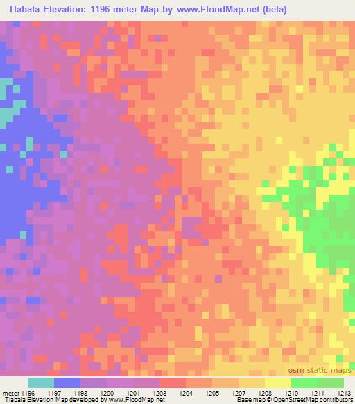 Tlabala,Botswana Elevation Map