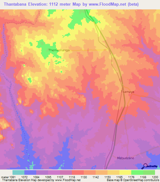 Thantabana,Botswana Elevation Map