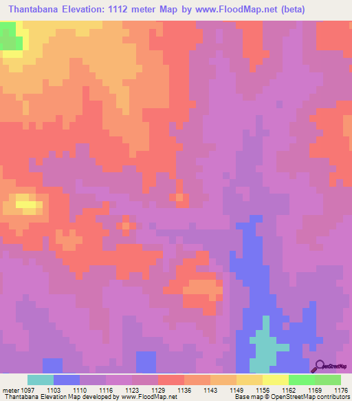 Thantabana,Botswana Elevation Map