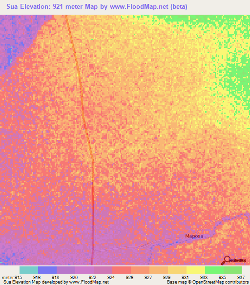 Sua,Botswana Elevation Map