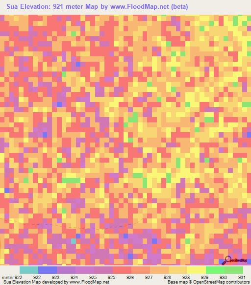 Sua,Botswana Elevation Map