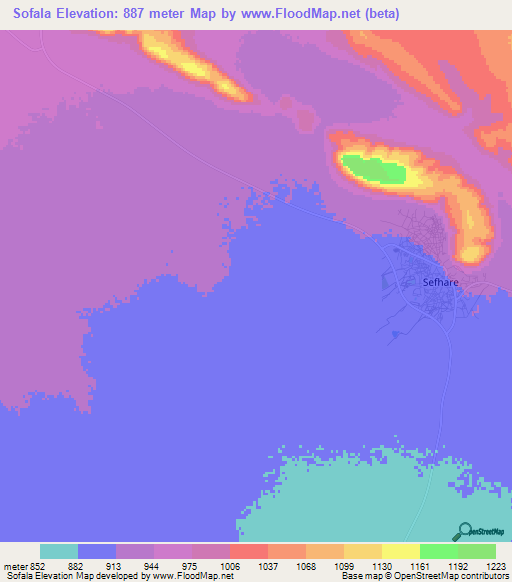 Sofala,Botswana Elevation Map