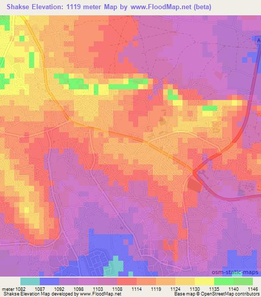 Shakse,Botswana Elevation Map