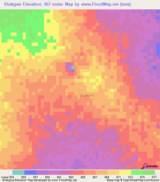 Shakgwe,Botswana Elevation Map