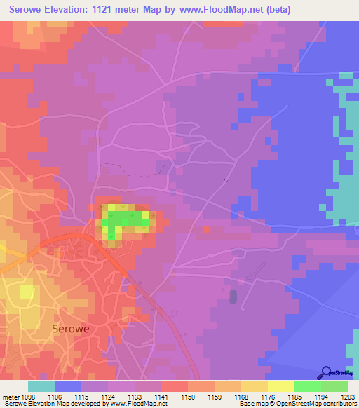 Serowe,Botswana Elevation Map