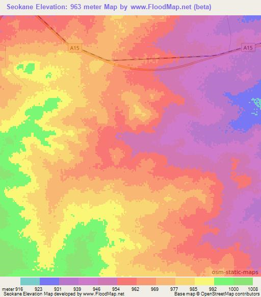Seokane,Botswana Elevation Map