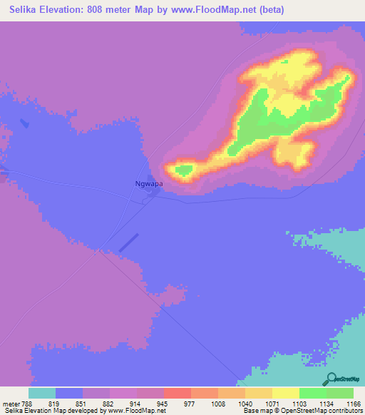 Selika,Botswana Elevation Map