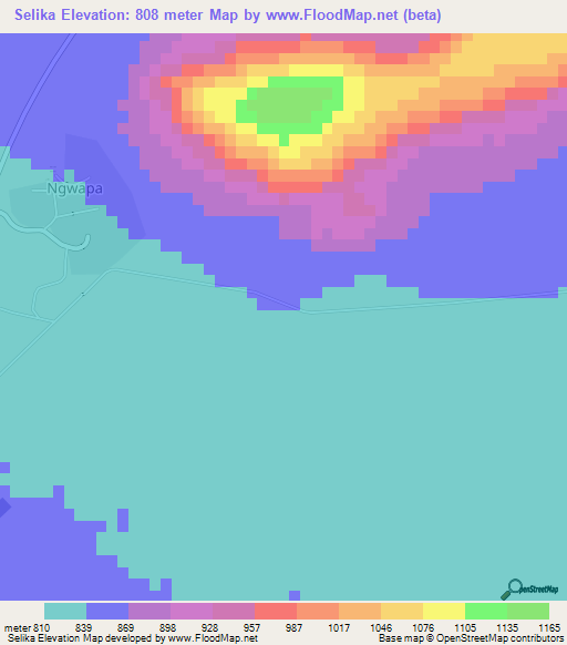 Selika,Botswana Elevation Map