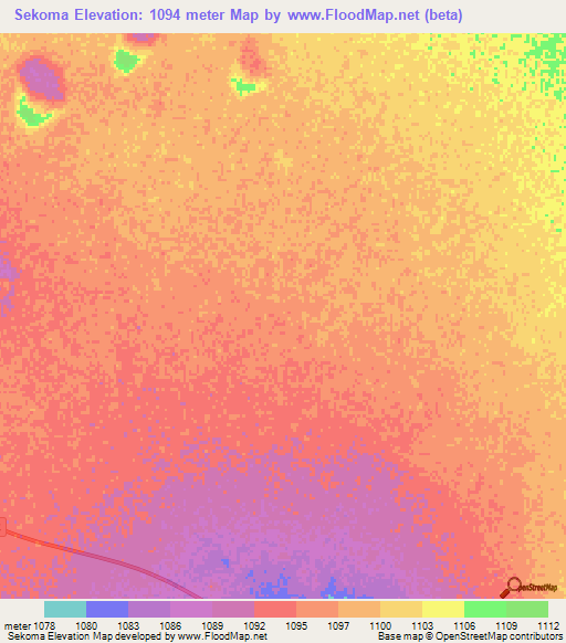 Sekoma,Botswana Elevation Map