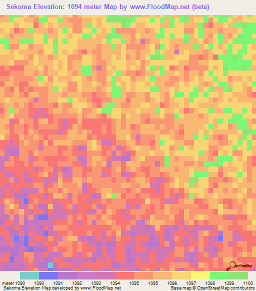 Sekoma,Botswana Elevation Map