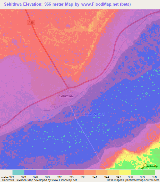 Sehithwa,Botswana Elevation Map