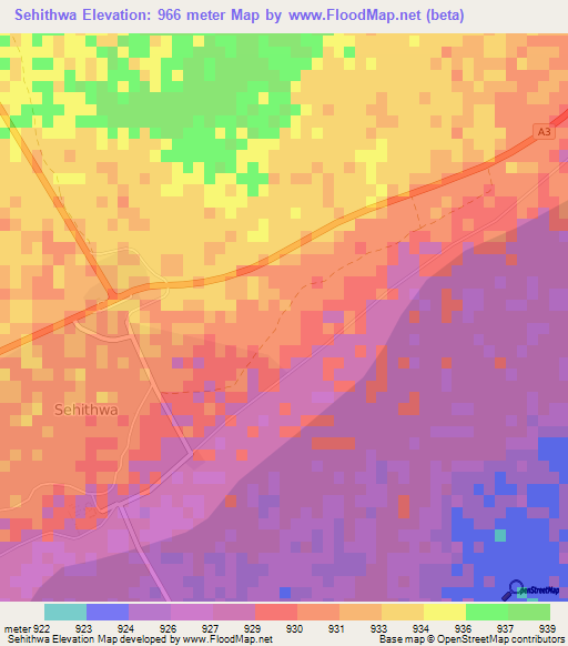 Sehithwa,Botswana Elevation Map