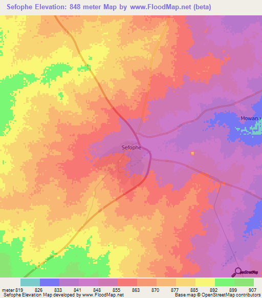 Sefophe,Botswana Elevation Map