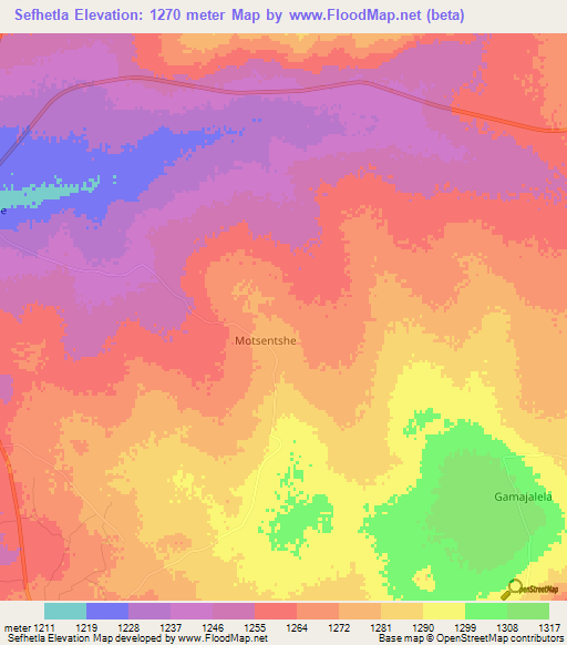 Sefhetla,Botswana Elevation Map