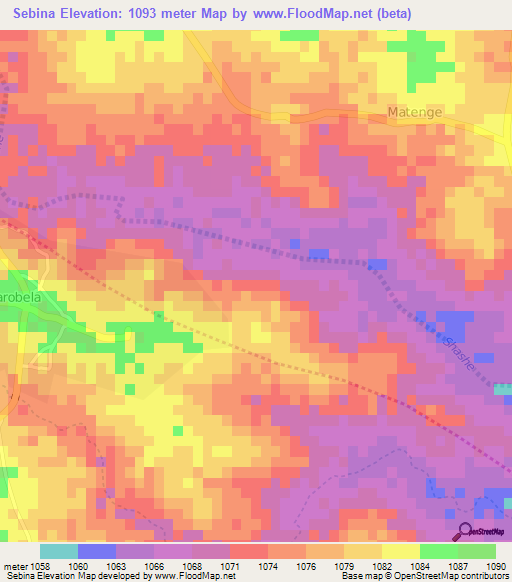 Sebina,Botswana Elevation Map