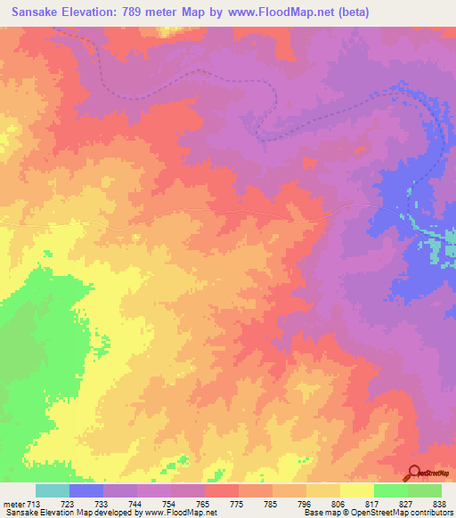 Sansake,Botswana Elevation Map