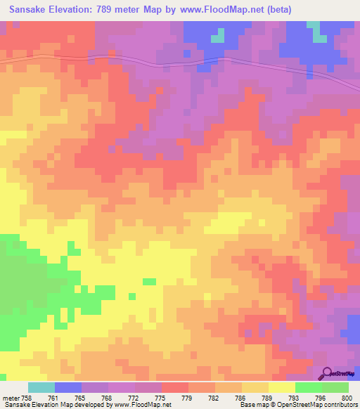 Sansake,Botswana Elevation Map