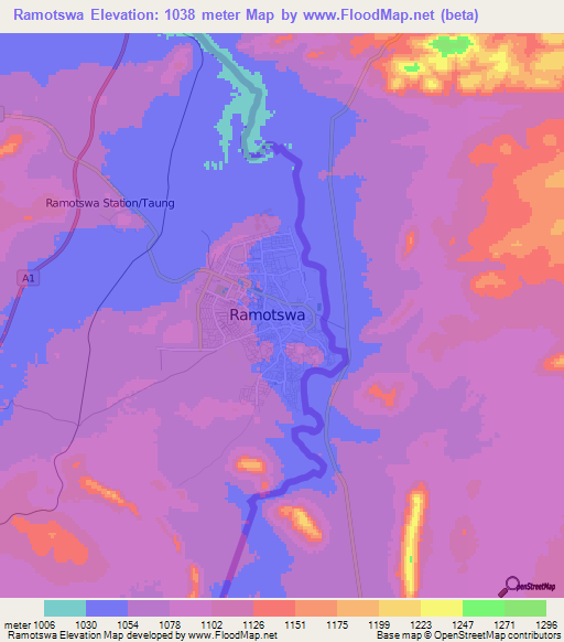 Ramotswa,Botswana Elevation Map