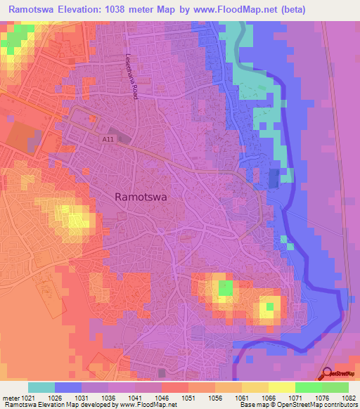 Ramotswa,Botswana Elevation Map