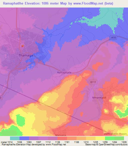 Ramaphatlhe,Botswana Elevation Map