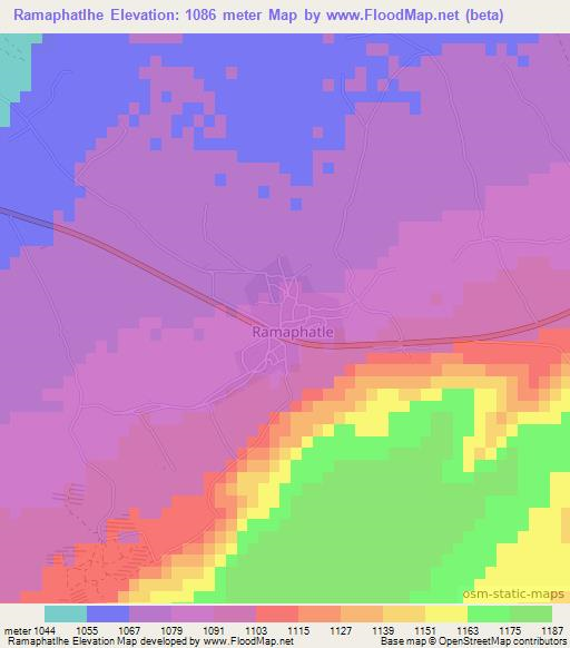 Ramaphatlhe,Botswana Elevation Map