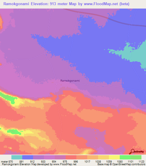 Ramokgonami,Botswana Elevation Map