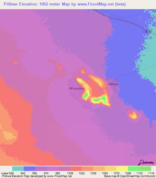 Pilikwe,Botswana Elevation Map