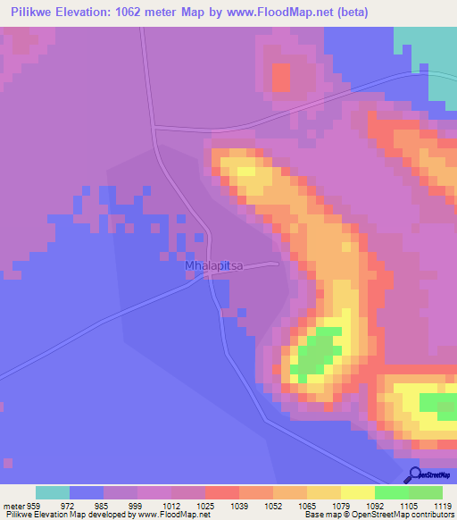 Pilikwe,Botswana Elevation Map