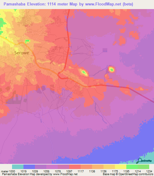 Pamashaba,Botswana Elevation Map