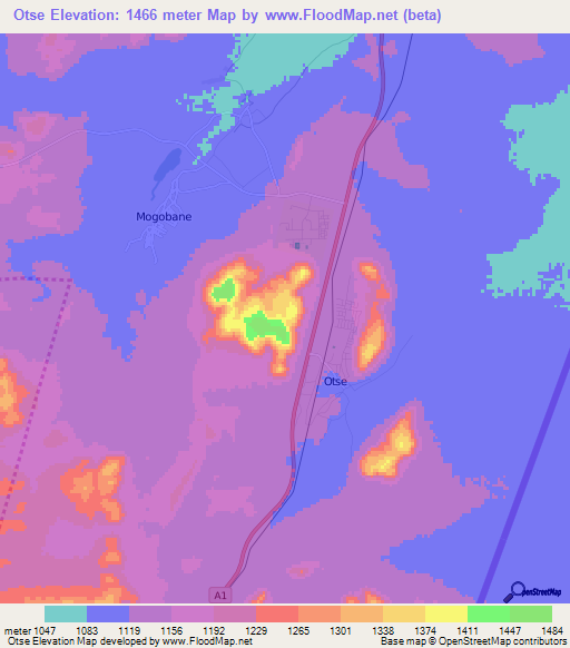 Otse,Botswana Elevation Map