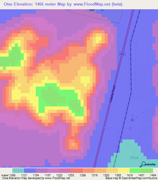 Otse,Botswana Elevation Map