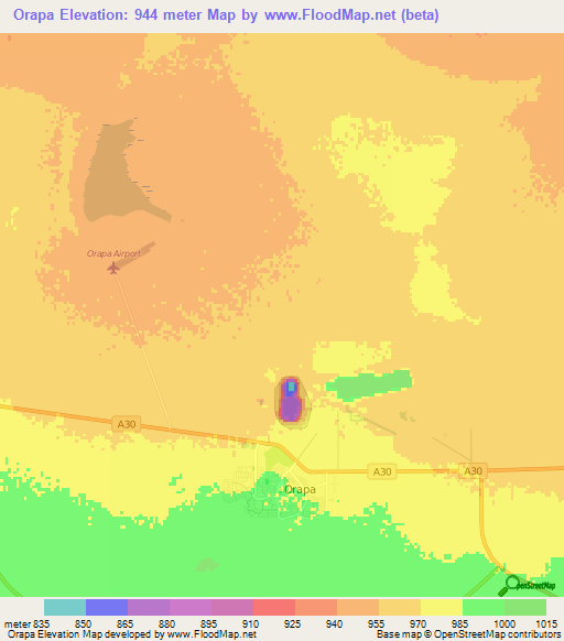 Orapa,Botswana Elevation Map