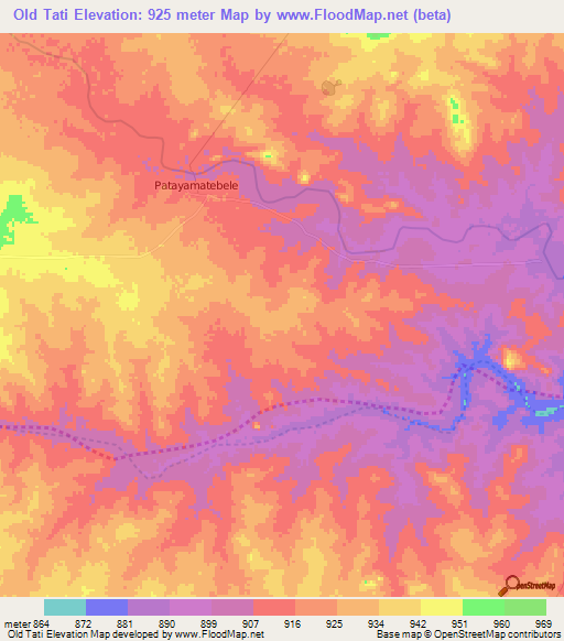 Old Tati,Botswana Elevation Map