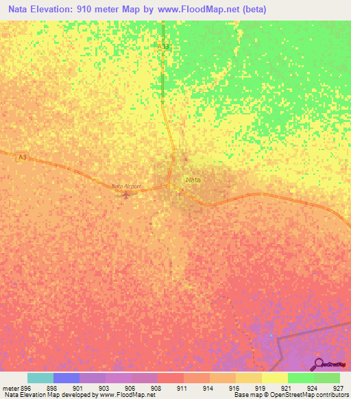 Nata,Botswana Elevation Map