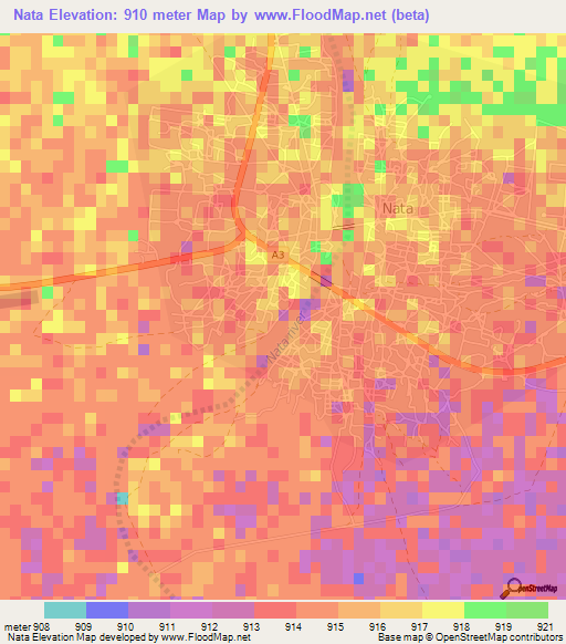 Nata,Botswana Elevation Map