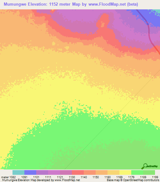 Mumungwe,Botswana Elevation Map
