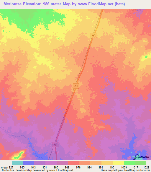 Motloutse,Botswana Elevation Map