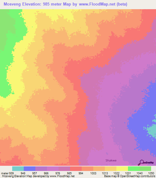 Mosveng,Botswana Elevation Map