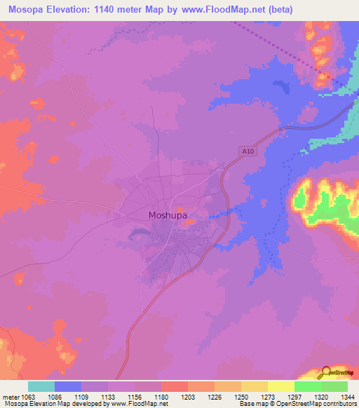 Mosopa,Botswana Elevation Map