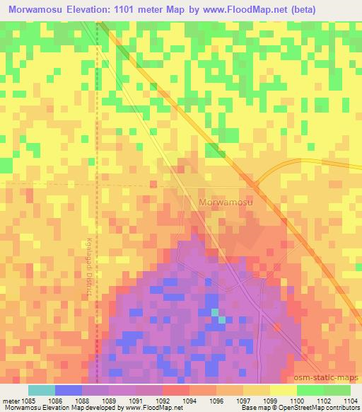 Morwamosu,Botswana Elevation Map