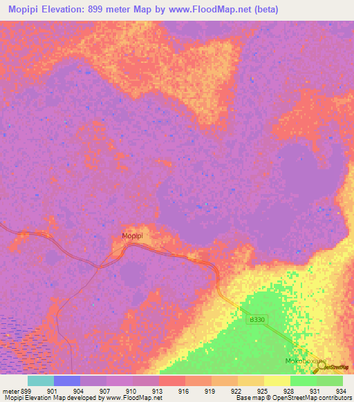 Mopipi,Botswana Elevation Map