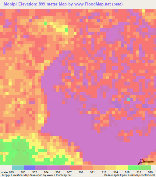 Mopipi,Botswana Elevation Map
