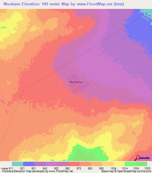 Mookane,Botswana Elevation Map