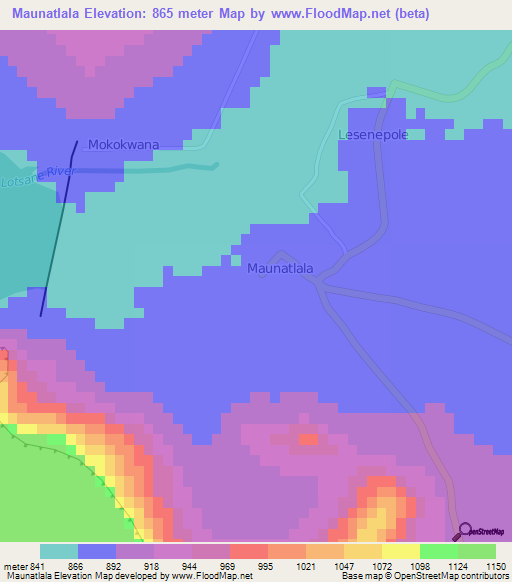 Maunatlala,Botswana Elevation Map