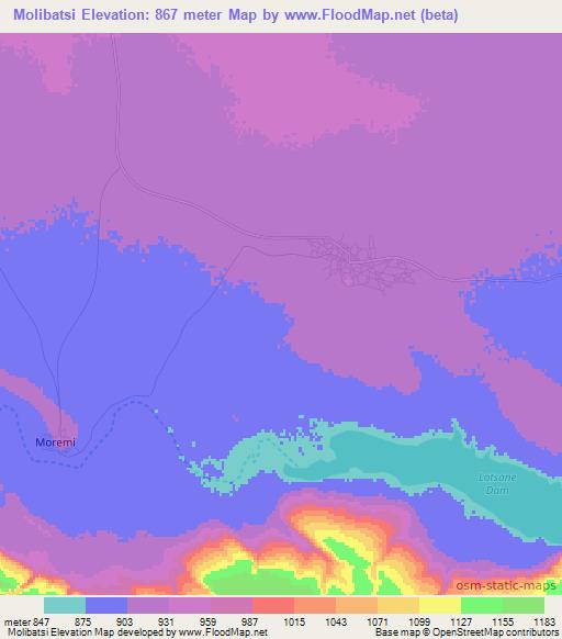 Molibatsi,Botswana Elevation Map
