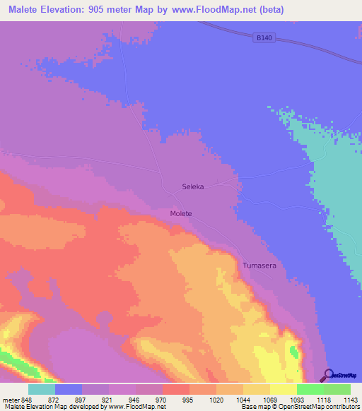 Malete,Botswana Elevation Map
