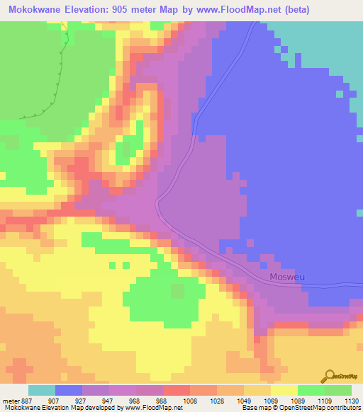 Mokokwane,Botswana Elevation Map